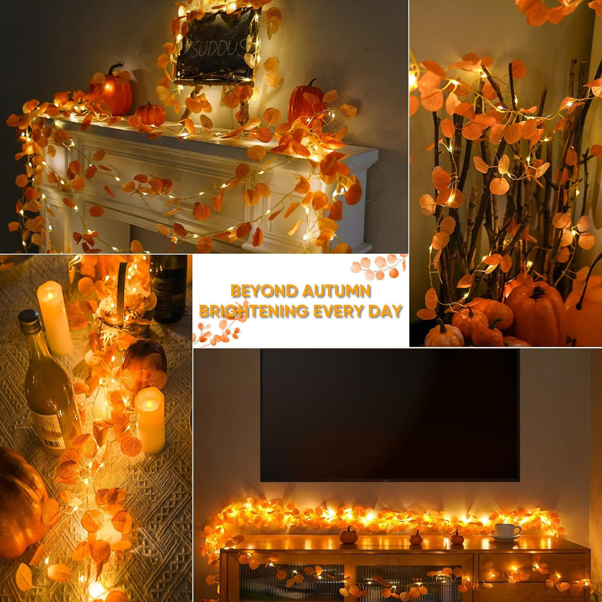 suddus Vine with Fairy Lights Battery Operated, 33ft 100 LED Eucalyptus Leaf String Lights with