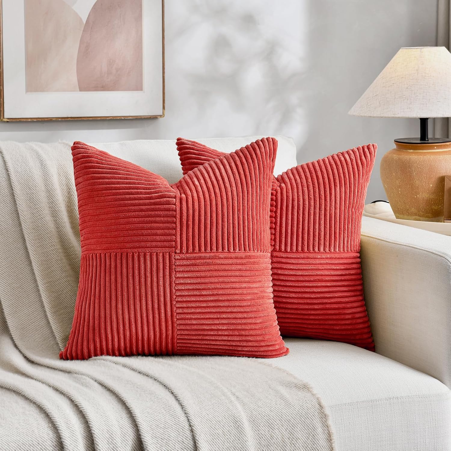 Fancy Homi 2 Packs Red Euro Decorative Throw Pillow Covers 26x26 Inch for Couch Bed Sofa, Holiday