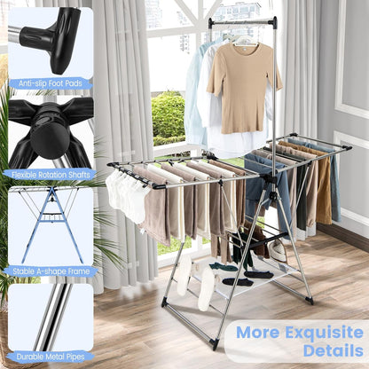 Giantex Clothes Drying Rack, Foldable Laundry Drying Rack with with 6-Level Adjustable Height, High