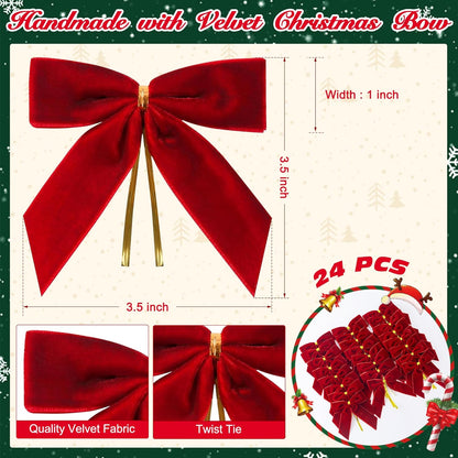 Camel Velvet Bows for Christmas Tree Decorations, 24 Pcs Premium Velvet Ribbon Bows, Christmas Tree