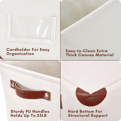 DECOMOMO White Storage Bins Fabric Storage Baskets for Shelves & Linen Closet Organization (Creamy