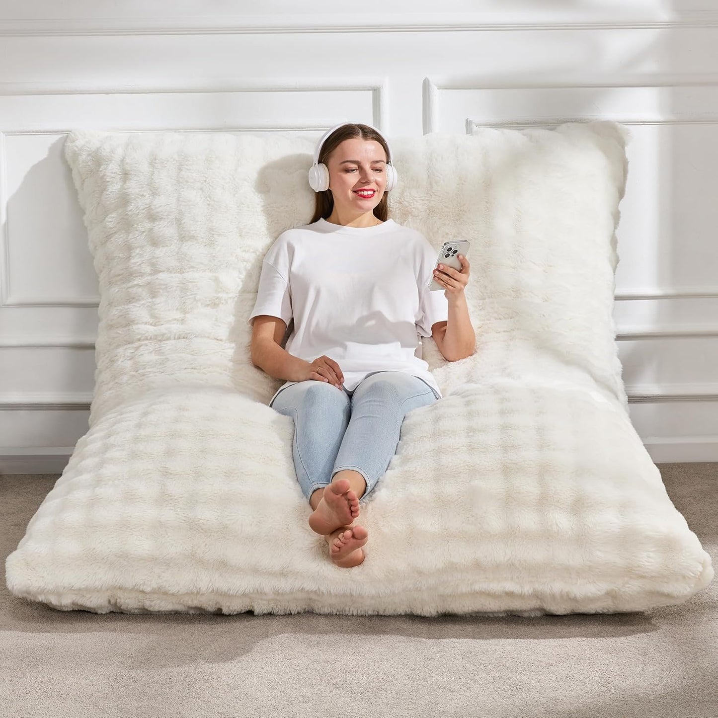 Hobestluk 3 in 1 Bean Bag Chair Giant Bean Bag Chairs for Adults with Bubble Cover Convertible Bean