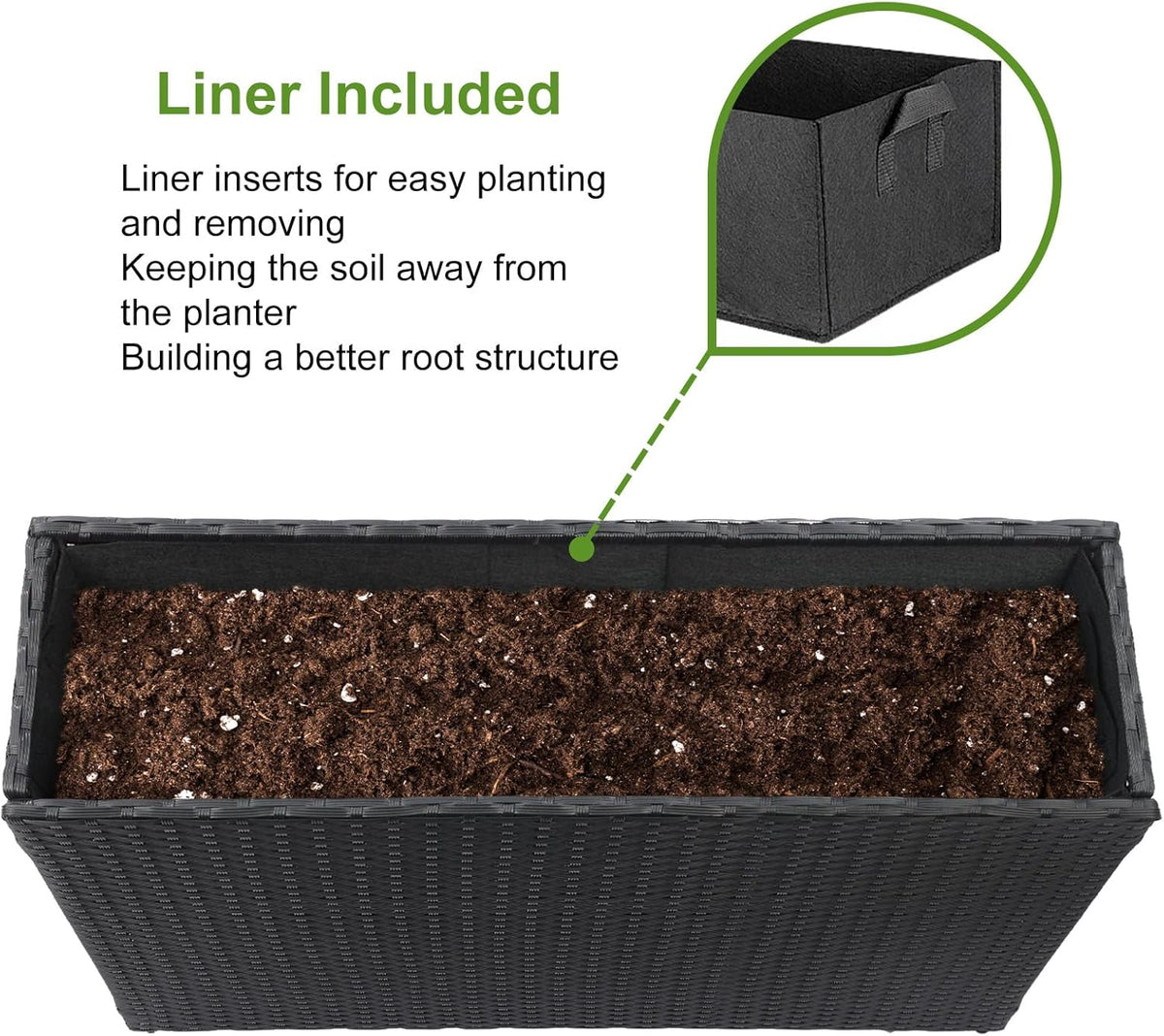 LEWIS&WAYNE Large Rectangular Block Planter Box Handmade Wicker Tall Planters for Outdoor Plants