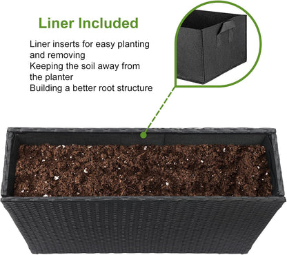 LEWIS&WAYNE Large Rectangular Block Planter Box Handmade Wicker Tall Planters for Outdoor Plants