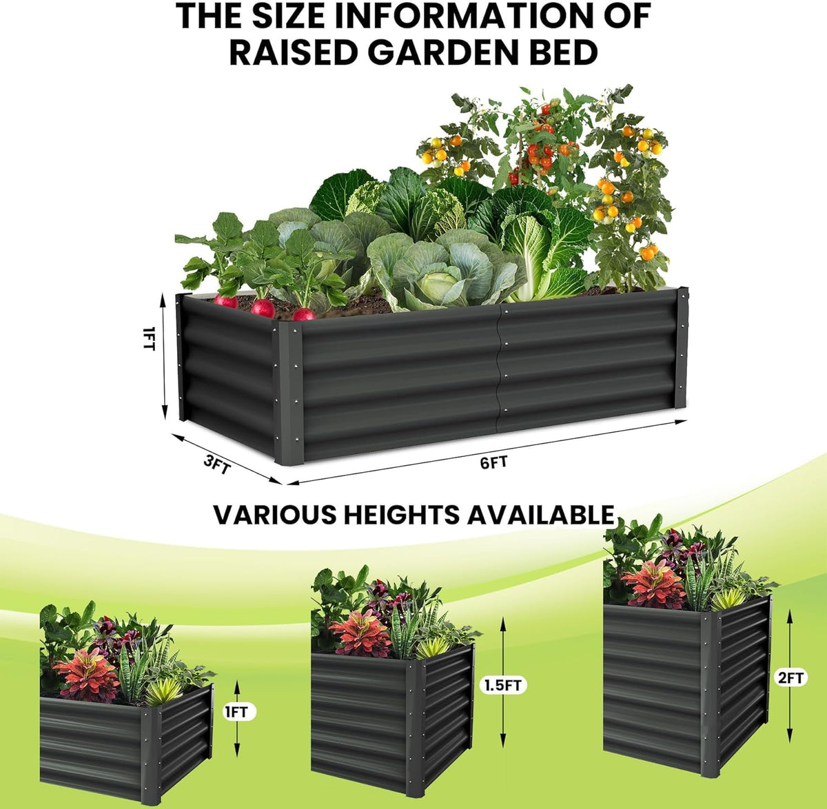 Large Outdoor Planter Boxes Kit Set of 2,6x3x1ft Galvanized Raised Bed Planter with Open-Ended Base