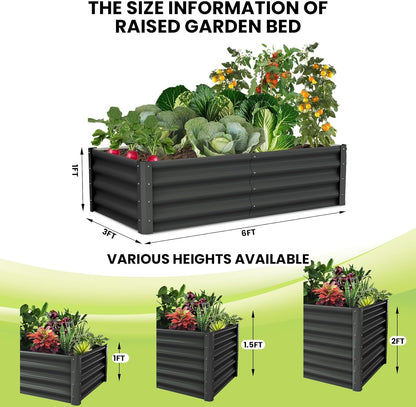 Large Outdoor Planter Boxes Kit Set of 2,6x3x1ft Galvanized Raised Bed Planter with Open-Ended Base