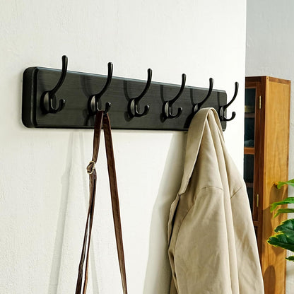 Dseap Wall Mounted Coat Rack: 24" Long, Patented, Heavy-Duty, 6-Double-Hooks Wooden Hanger Rail for