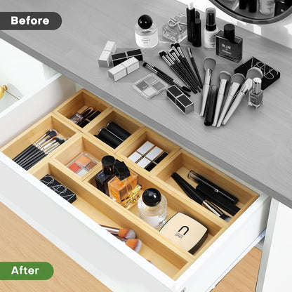 Bamboo Drawer Organizer Set, 9 PCS Multi-Use Individual Wood Storage Organizers, Junk Drawer