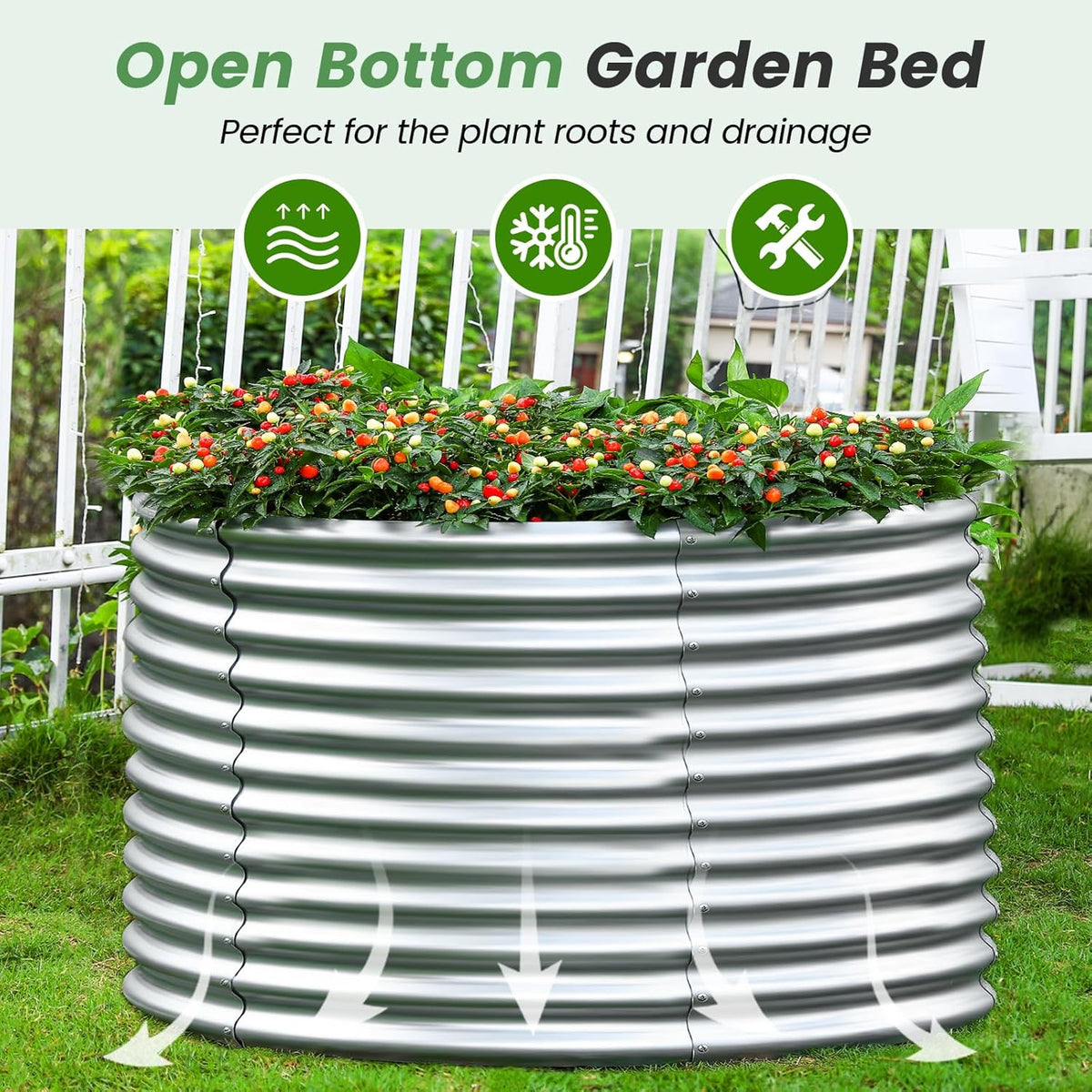 Land Guard 3×3×3ft Galvanized Raised Garden Bed Kit, Round Galvanized Planter Raised Garden Boxes