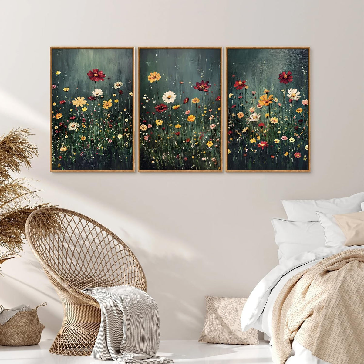 SIGNINART Vintage Floral Framed Canvas Wall Art, Dark Moody Wildflowers Wall Decor, Boho Abstract