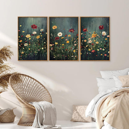 SIGNINART Vintage Floral Framed Canvas Wall Art, Dark Moody Wildflowers Wall Decor, Boho Abstract