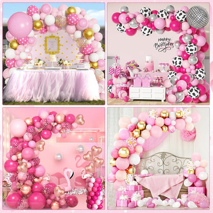 Amandir 153pcs Pink Balloon Garland Arch Kit, Different Sizes 18 12 10 5 inch Hot Pink Latex