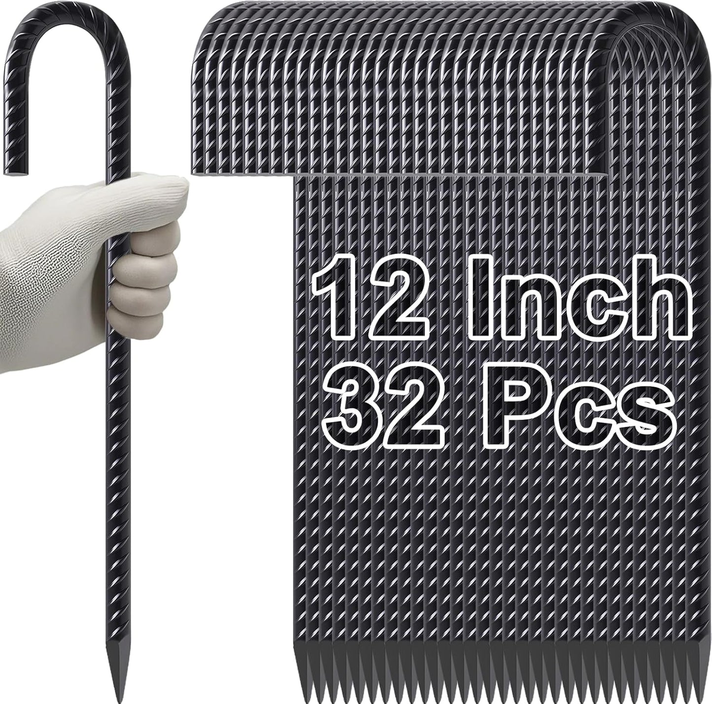 VVOKGO Rebar Stakes 12 Inches J Hook Heavy Duty Chain Link Fence Stakes, 32 Pcs Metal Long Tent