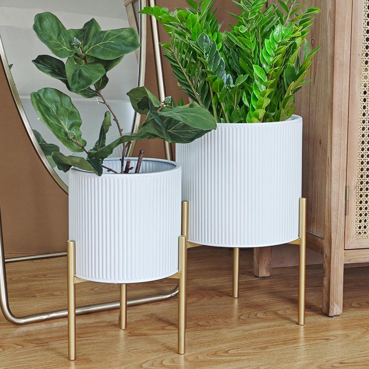 ARNIS Modern Planter Pots, Set of 2 Round Large Planters with Stand, Decorative Floor Planters