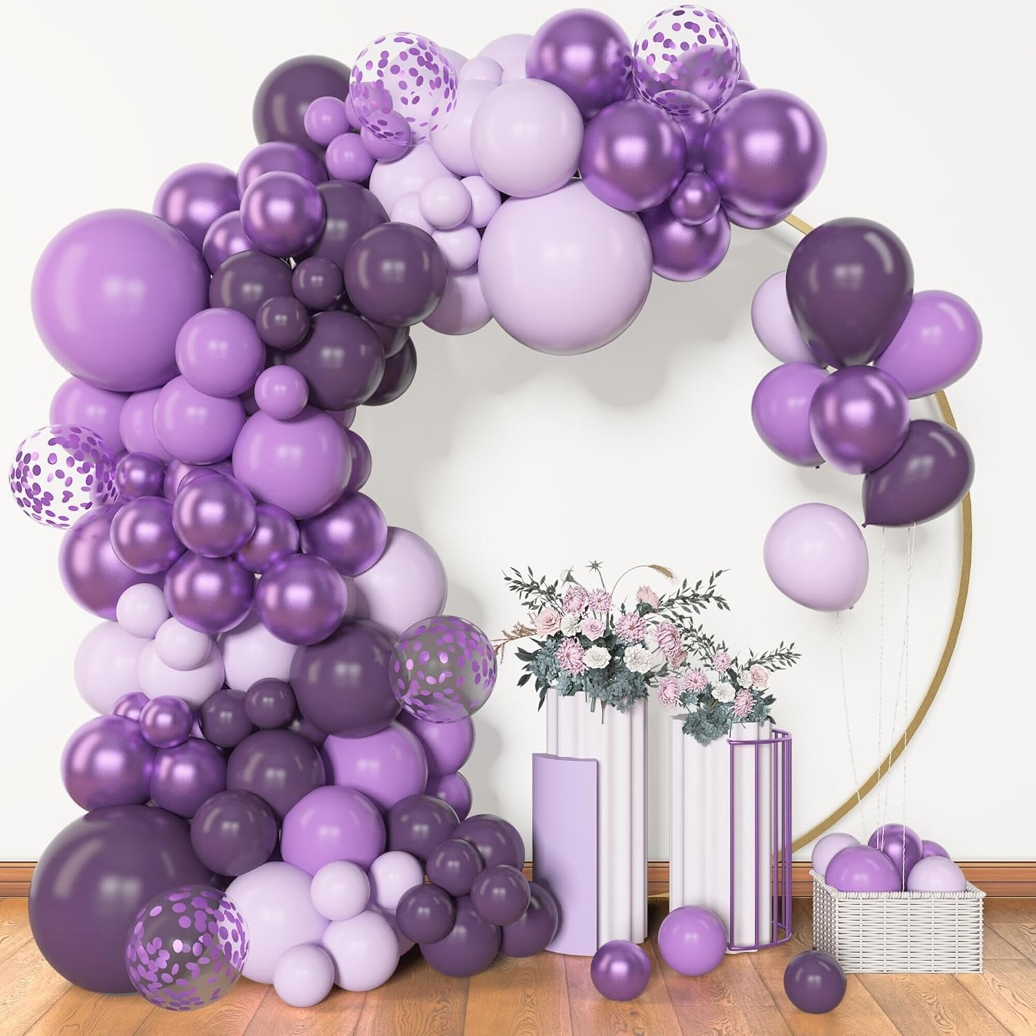 Amandir 153pcs Purple Balloon Garland Arch Kit, Different Sizes 18 12 10 5 inch Lavender Latex