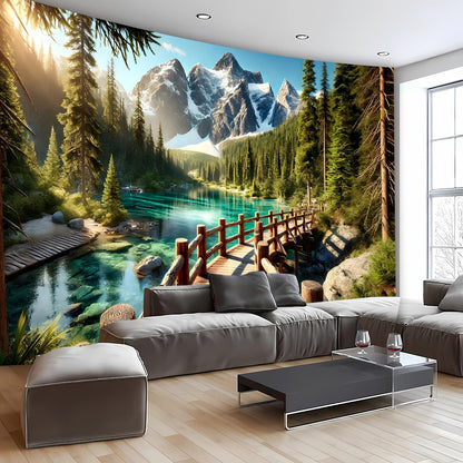 BSFHH Nature Tapestry Forest Tree Sea Cave Wall Hanging, Stream Through Rainforest Landscape Wall