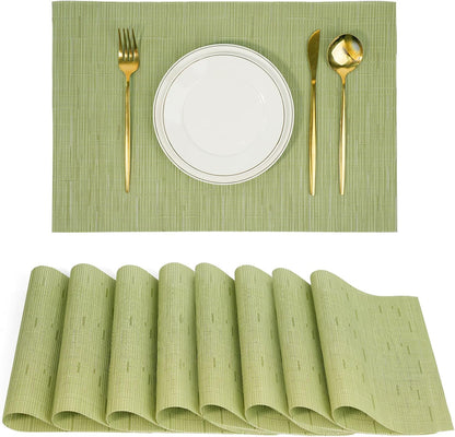 Placemats Set of 8，Non-Slip PVC Weave Table Mats Easy to Clean，Heat Resistant Place Mats for
