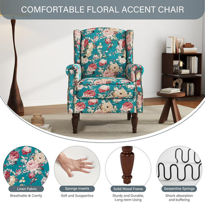 UIXE High Back Floral Accent Chair, Upholstered Armchair in Fabric, Retro Printed Wingback Arm