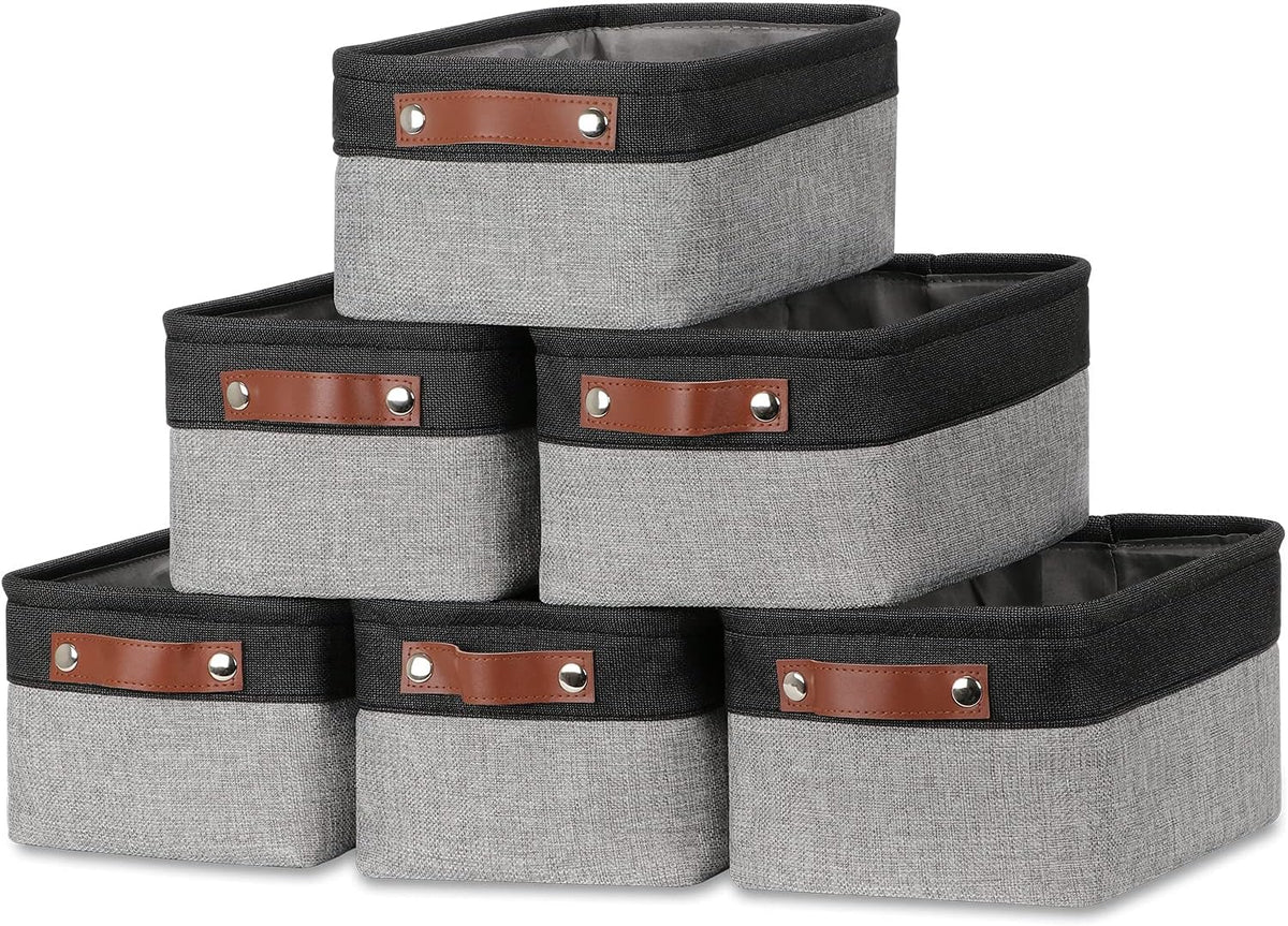 DULLEMELO Small Storage Baskets for Shelves, Small Fabric Collapsible Rectangular Storage Bins for