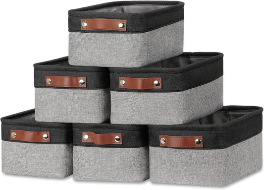 DULLEMELO Small Storage Baskets for Shelves, Small Fabric Collapsible Rectangular Storage Bins for
