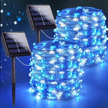 SANJICHA Blue and White Solar String Lights, Extra-Long 2 Pack 144FT 400LED Solar Christmas Lights