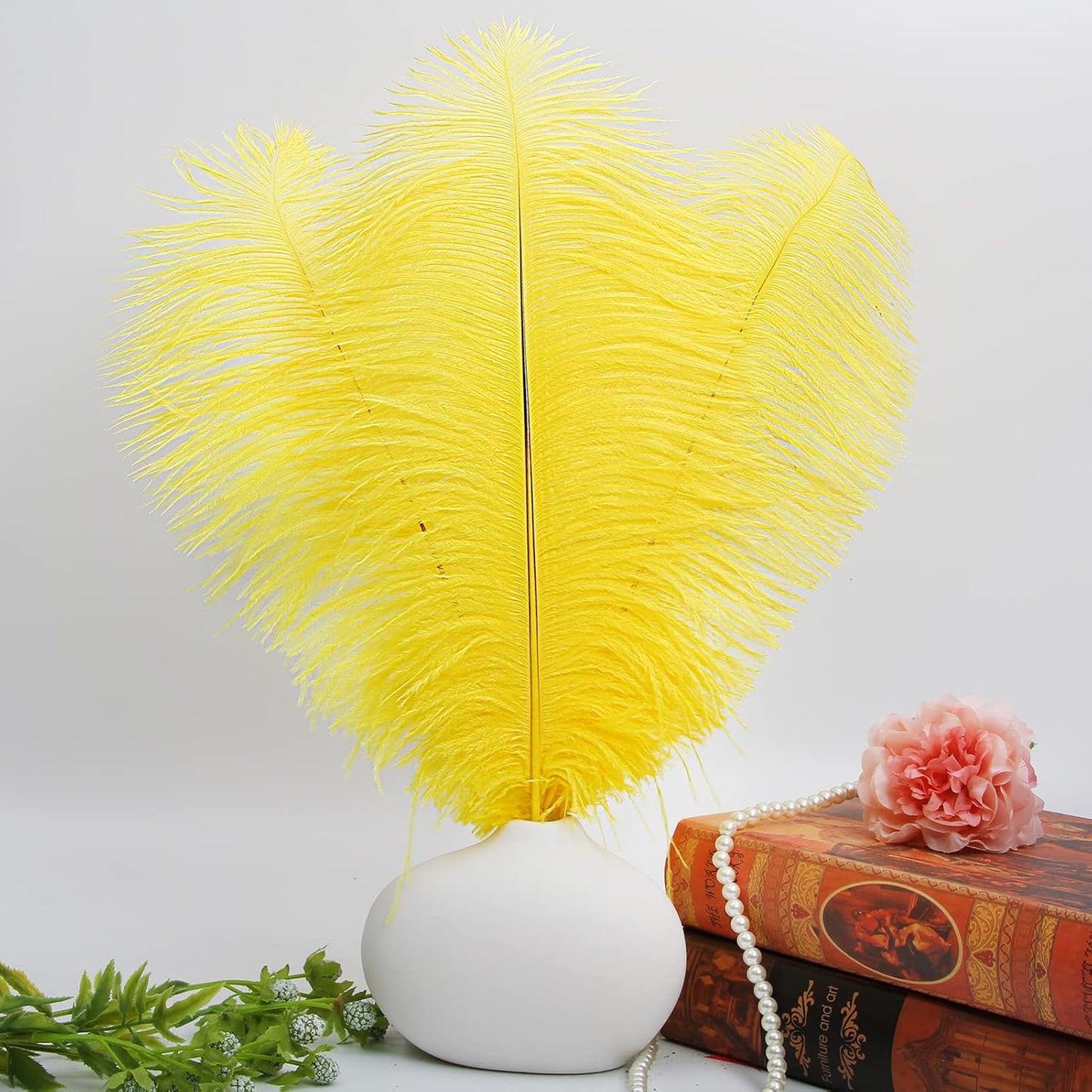 THARAHT Yellow Ostrich Feathers 12pcs Large Natural Bulk 16-18Inch 40cm-45cm for Wedding Party