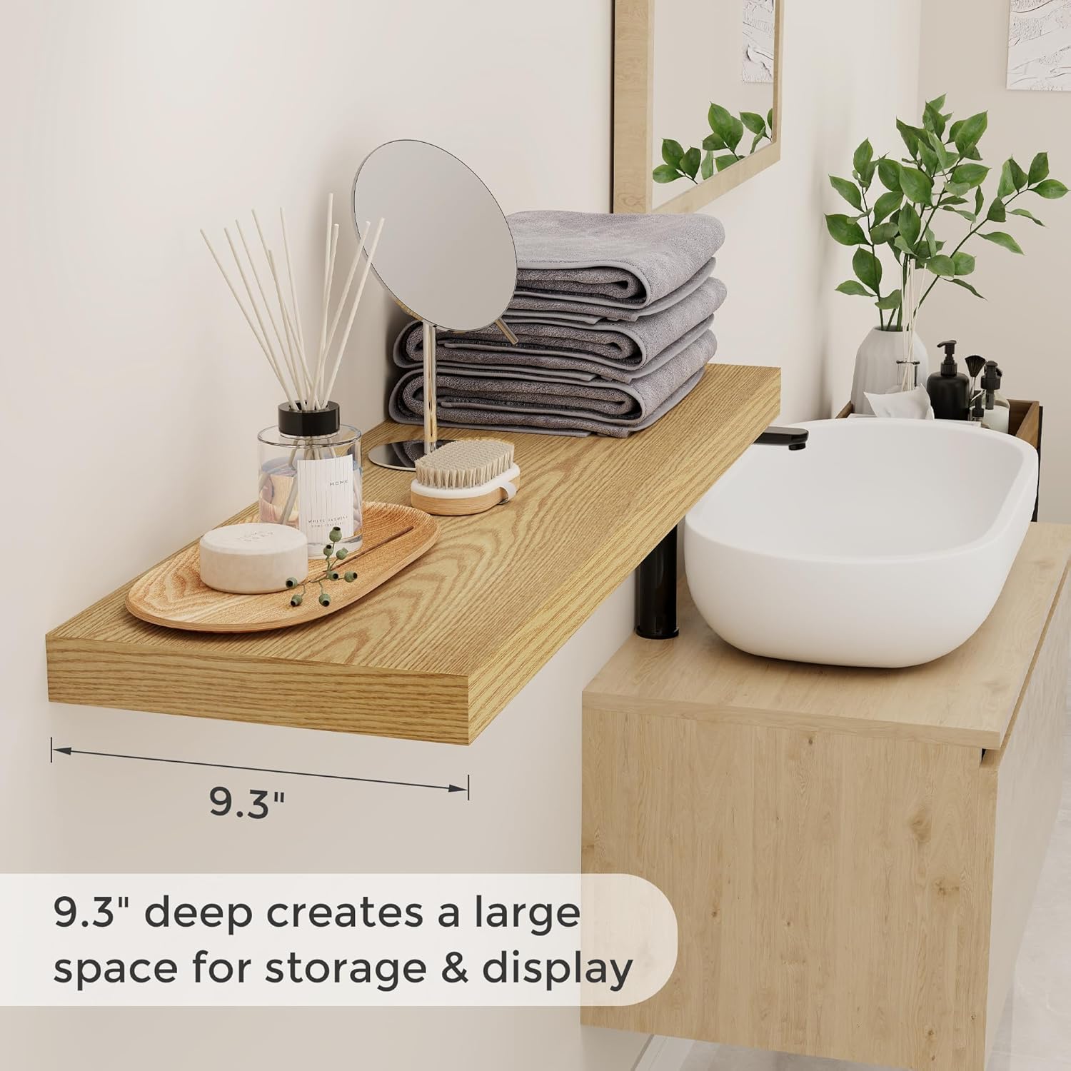 Fun Memories Rustic Wood Floating Shelves for Wall, 36 x 9 Wall Shelves Set of 2, Deep Floating