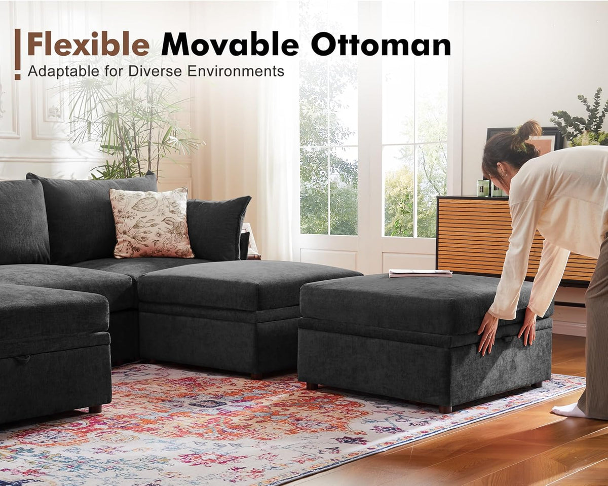 134.6" Oversized Modular Sectional Sofa, 6 Seater U Shaped Couch with Storage Ottoman with
