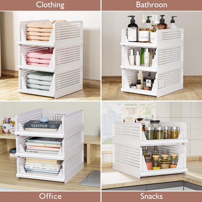 4 Pack Folding Closet Organizers Storage Box, Stackable Storage Bins, Plastic Drawer Basket Closet