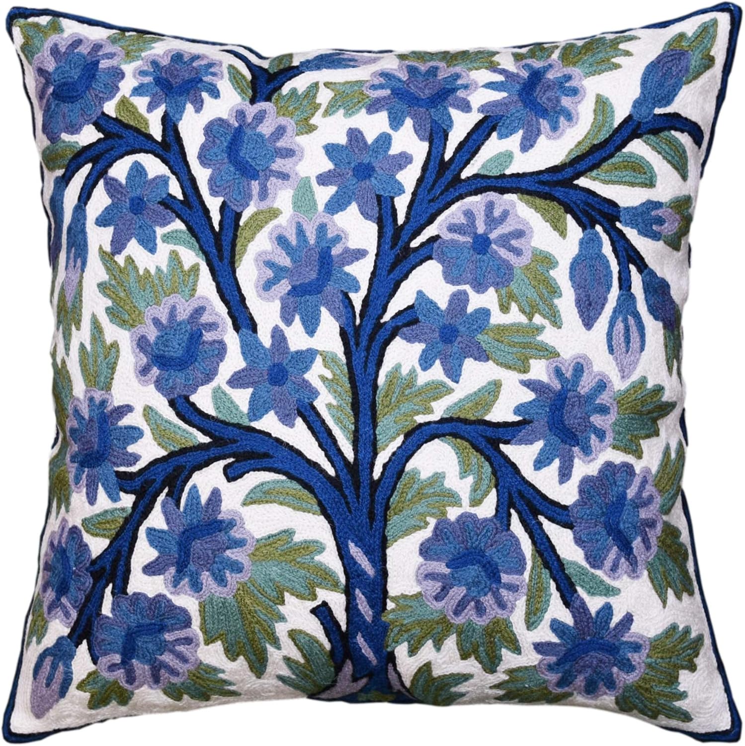 Blue Tree of Life Pillow Cover Indigo Plant Floral Pillowcase Needlepoint Botanical Flower Suzani