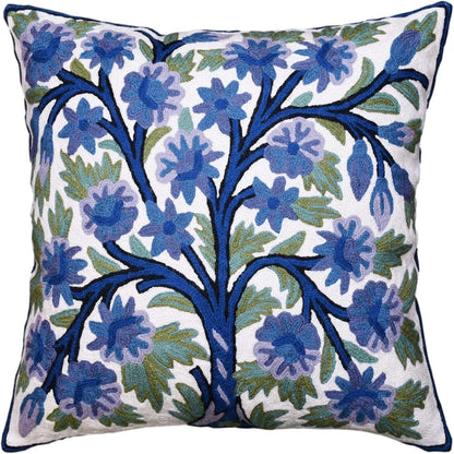 Blue Tree of Life Pillow Cover Indigo Plant Floral Pillowcase Needlepoint Botanical Flower Suzani