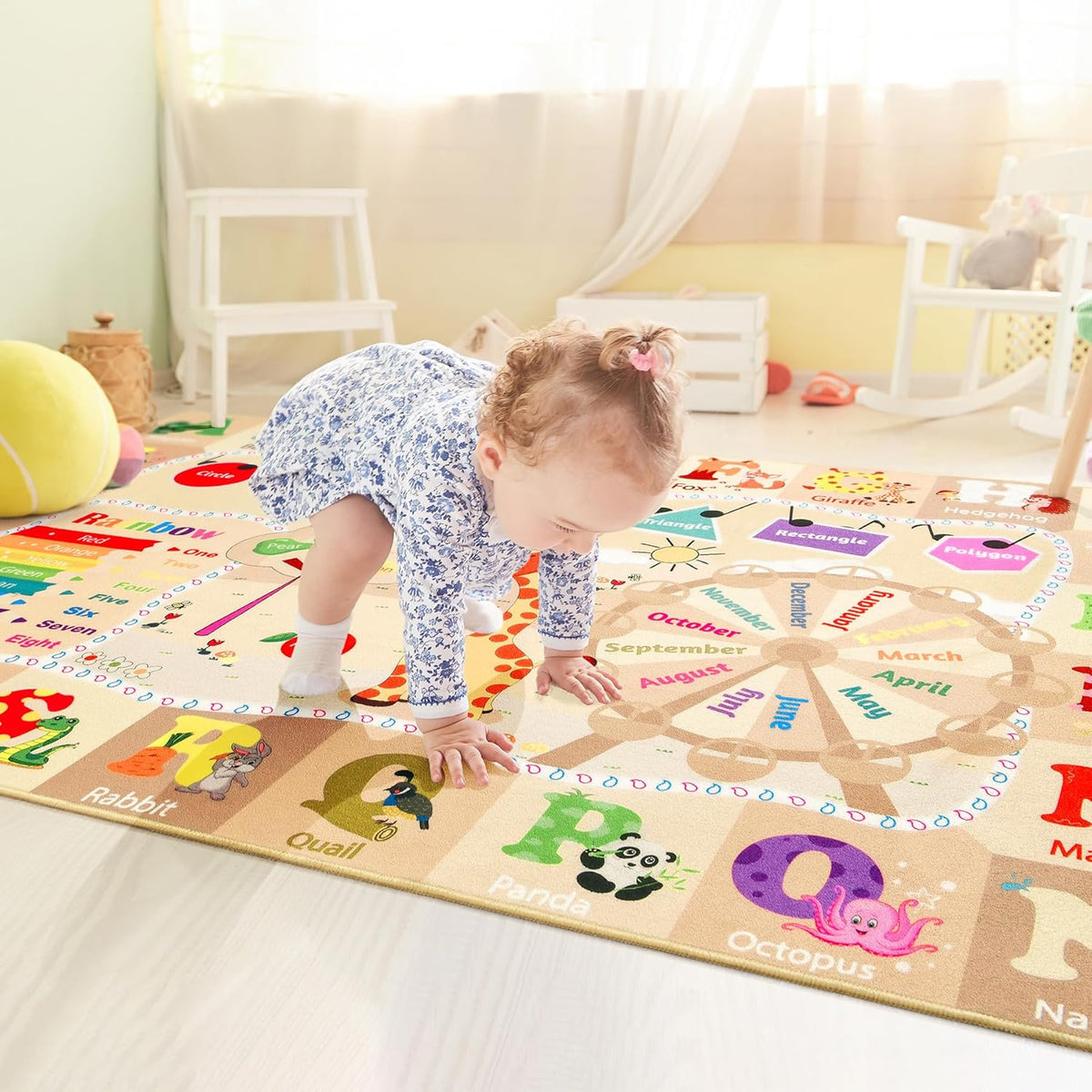 Kids Rugs for Playroom Washable, Educational and Fun Learning Rugs with ABC Alphabet Animals