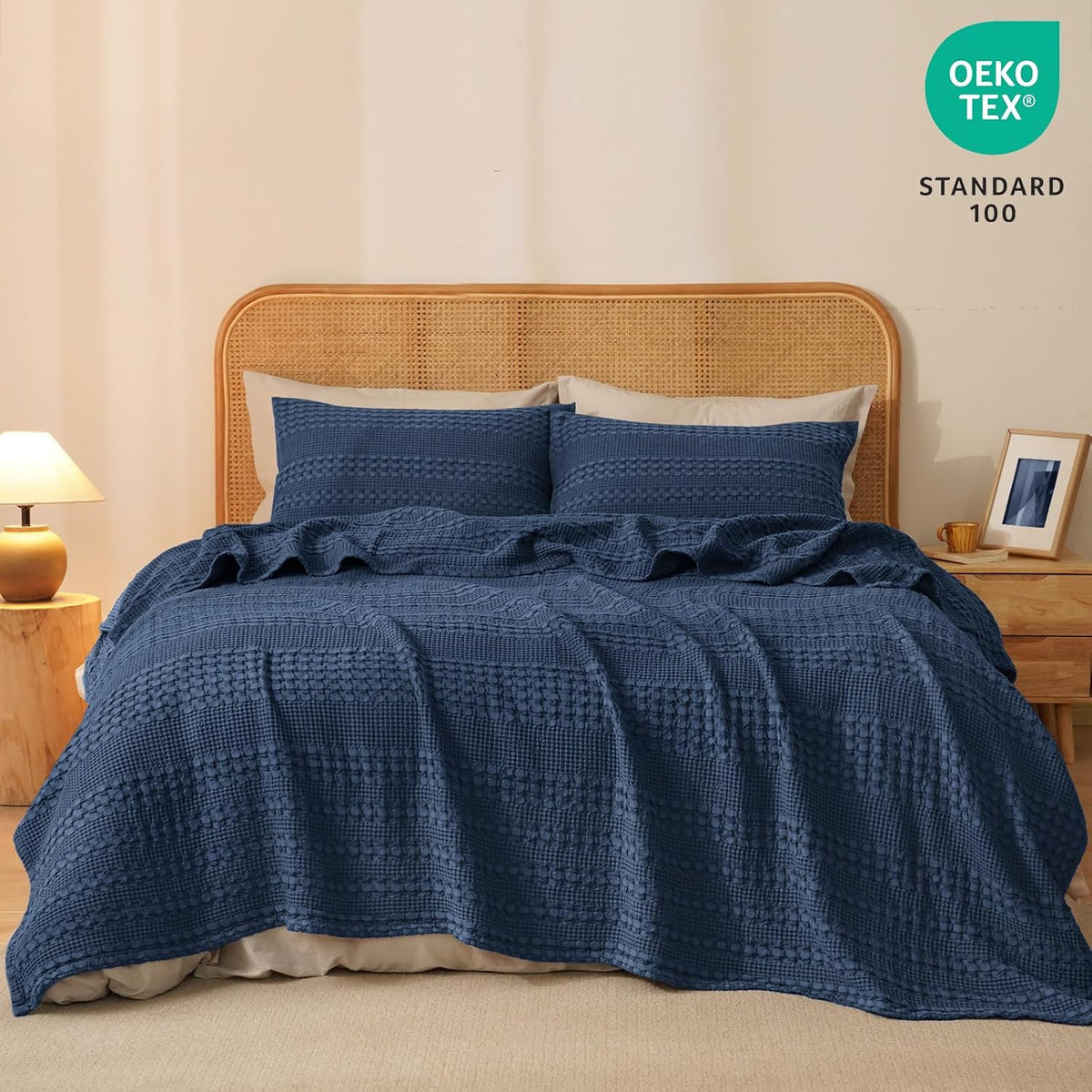 PHF 100% Cotton Waffle Weave Blanket Twin Size, Soft Lightweight Breathable Cozy Summer Blankets
