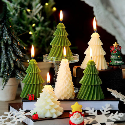 6 Pcs Christmas Tree Shaped Candles Xmas Wax Scented Candles White Green Decorative Christmas Tree