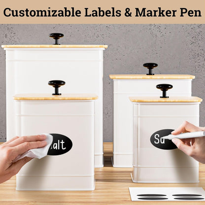 Kitchen Canisters for Countertop Set of 4 with Customizable Chalkboard Labels & Marker Pen - Big