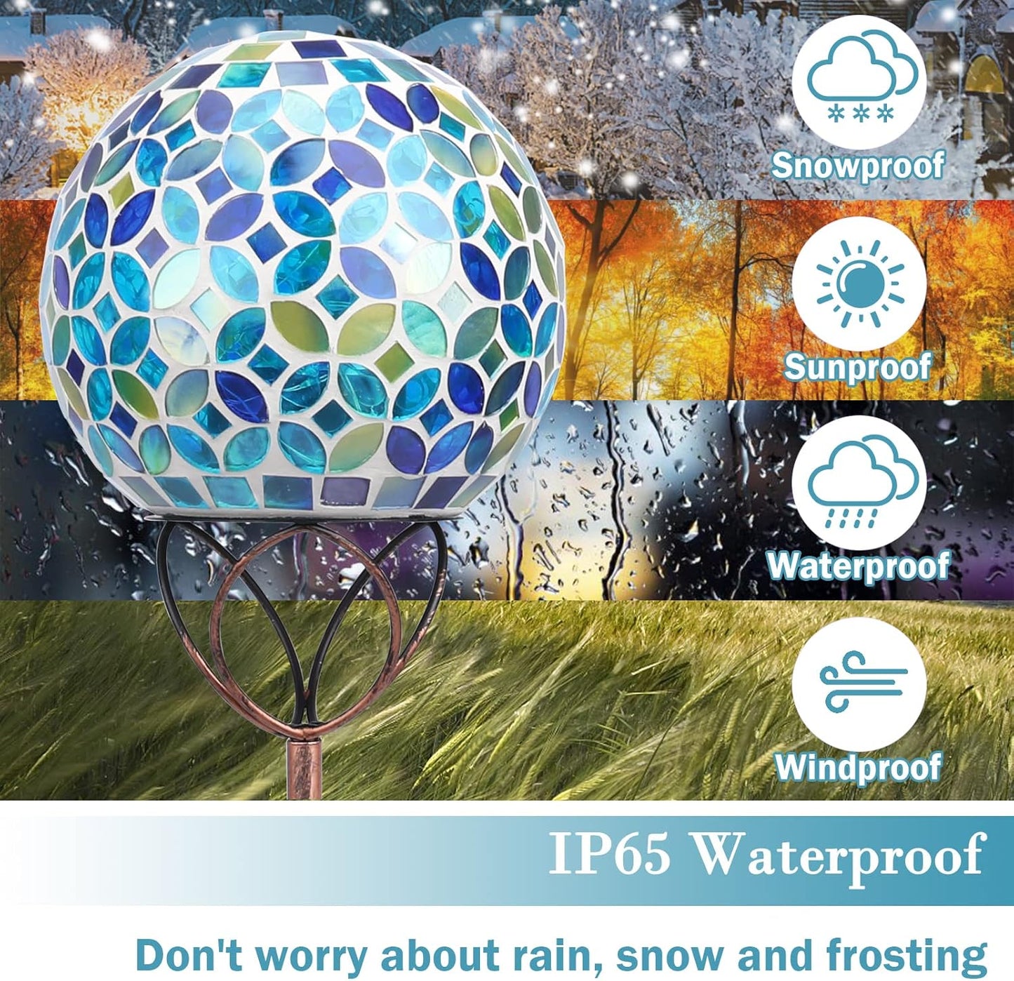 Solar Lights Outdoor Decorative, Solar Gazing Ball Mosaic Garden Stakes Decorative Waterproof
