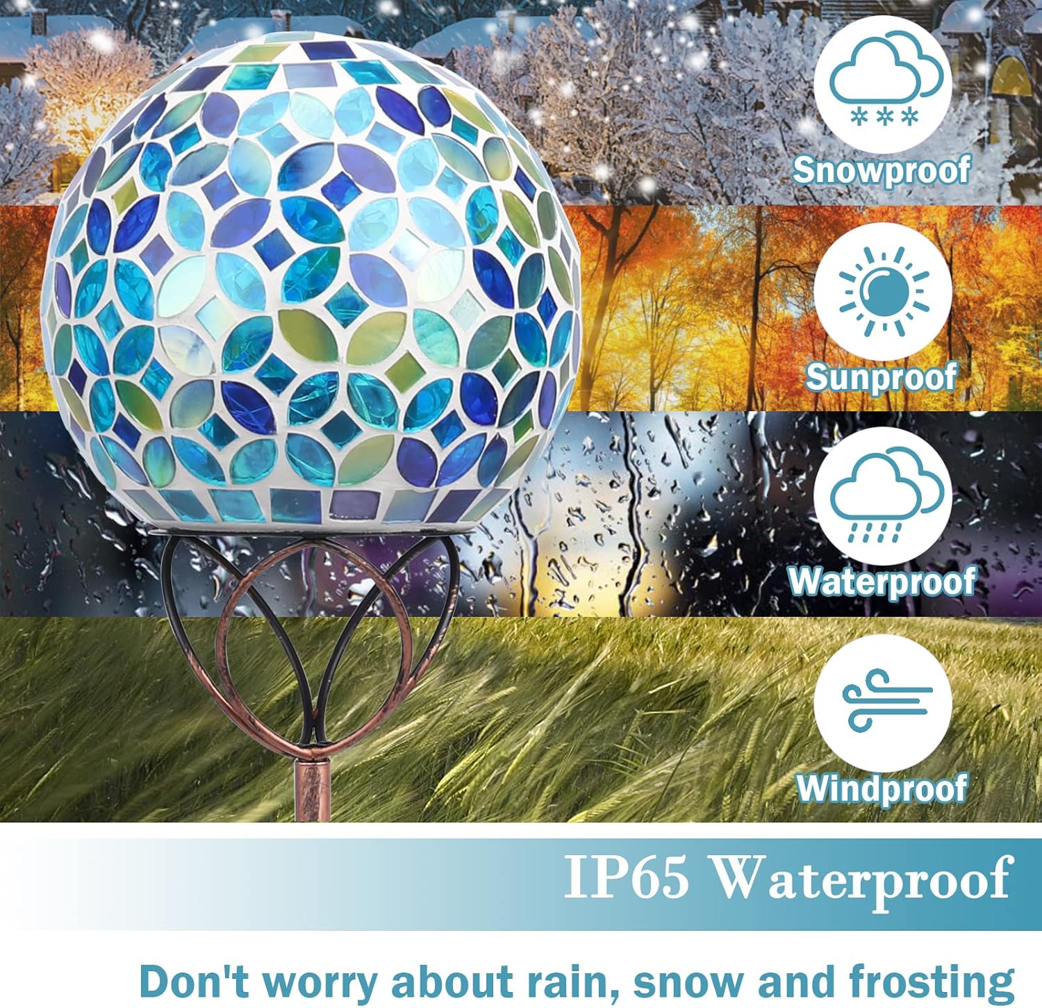 Solar Lights Outdoor Decorative, Solar Gazing Ball Mosaic Garden Stakes Decorative Waterproof