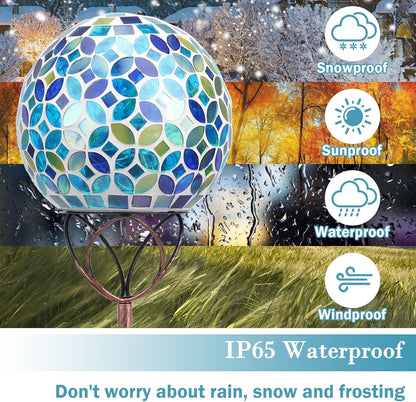 Solar Lights Outdoor Decorative, Solar Gazing Ball Mosaic Garden Stakes Decorative Waterproof