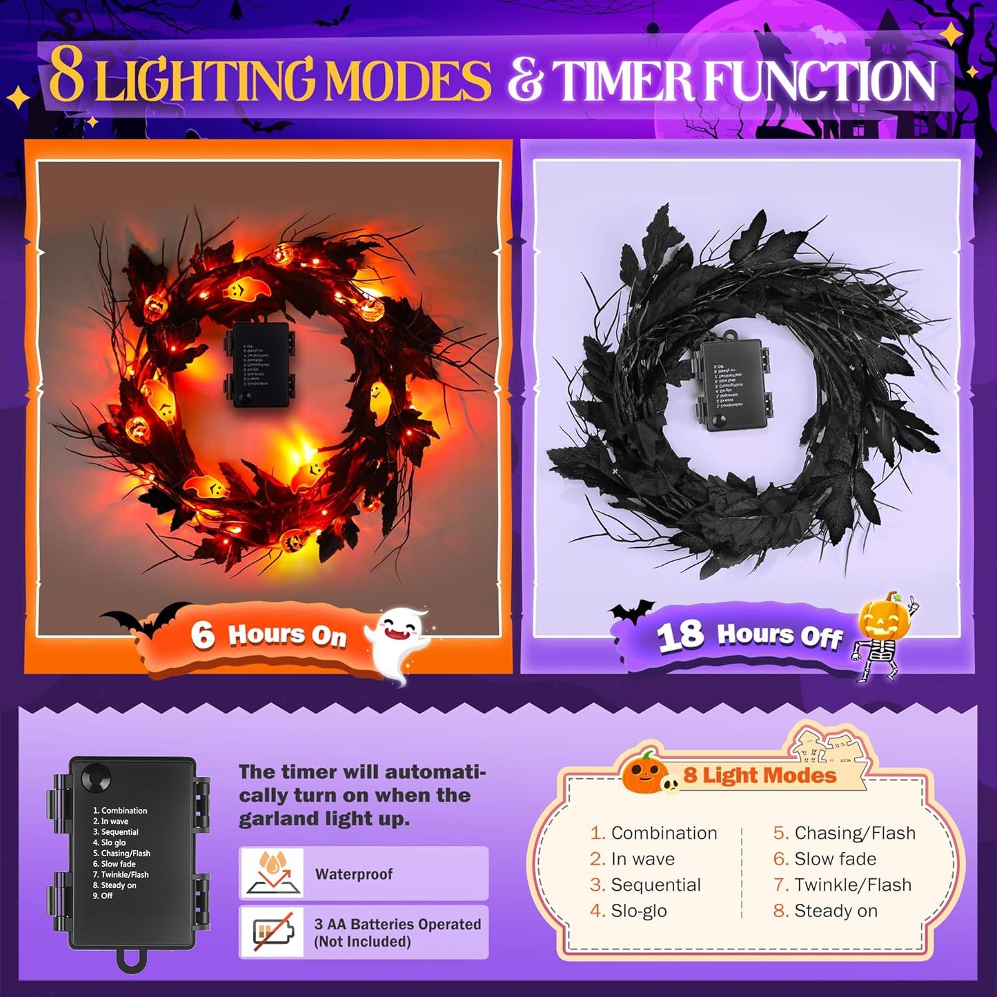 Halloween Lighted Willow Vine Twig Decoration, 6.56 FT Light up Garland Battery Operated with