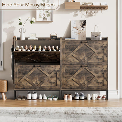 Nicetree Shoe Cabinet with 2 Flip Drawers, Entryway Organizer, Chestnut
