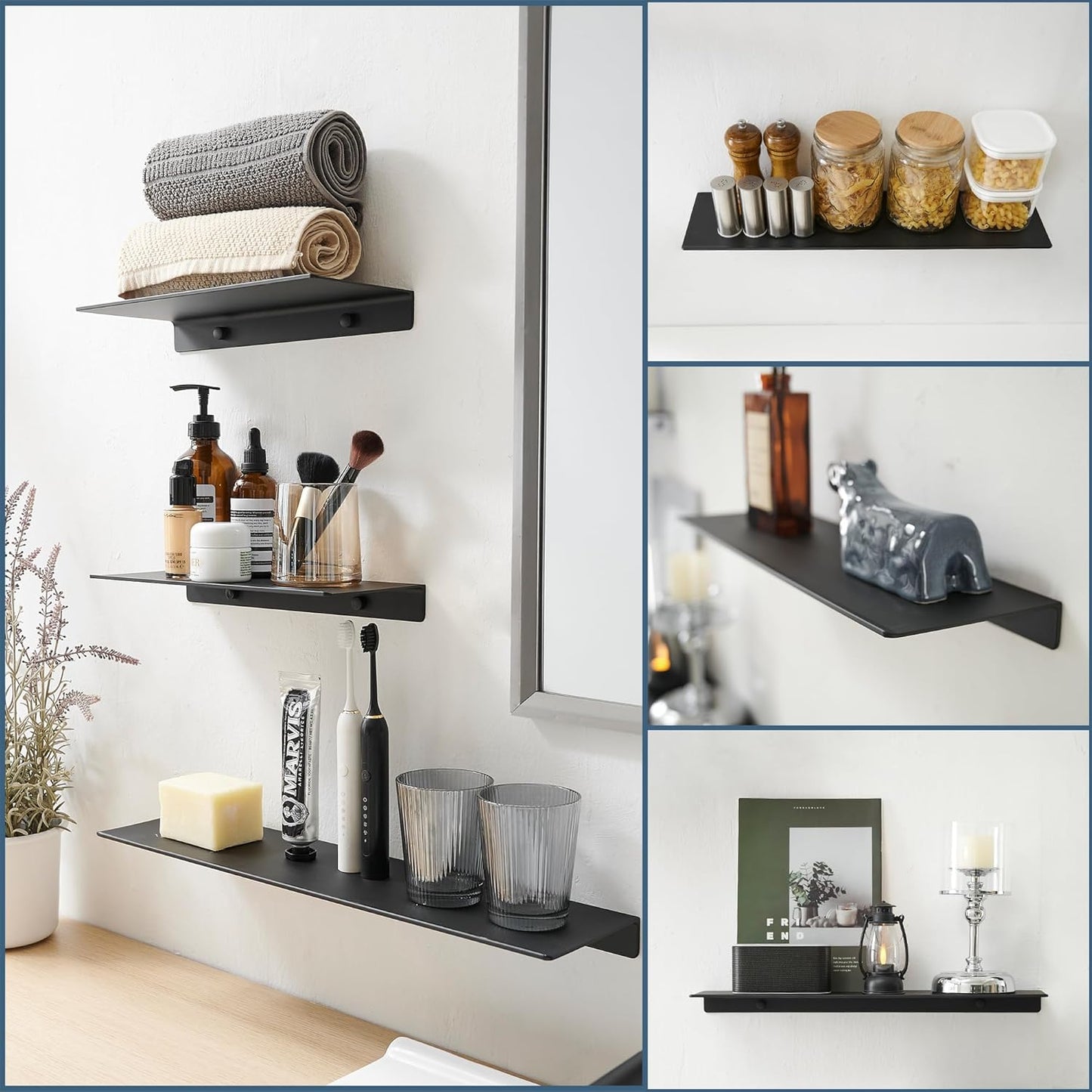 JOOM Small Metal Wall Floating Shelf - Metal Wall Shelf, Black Floating Shelf, Small Bathroom