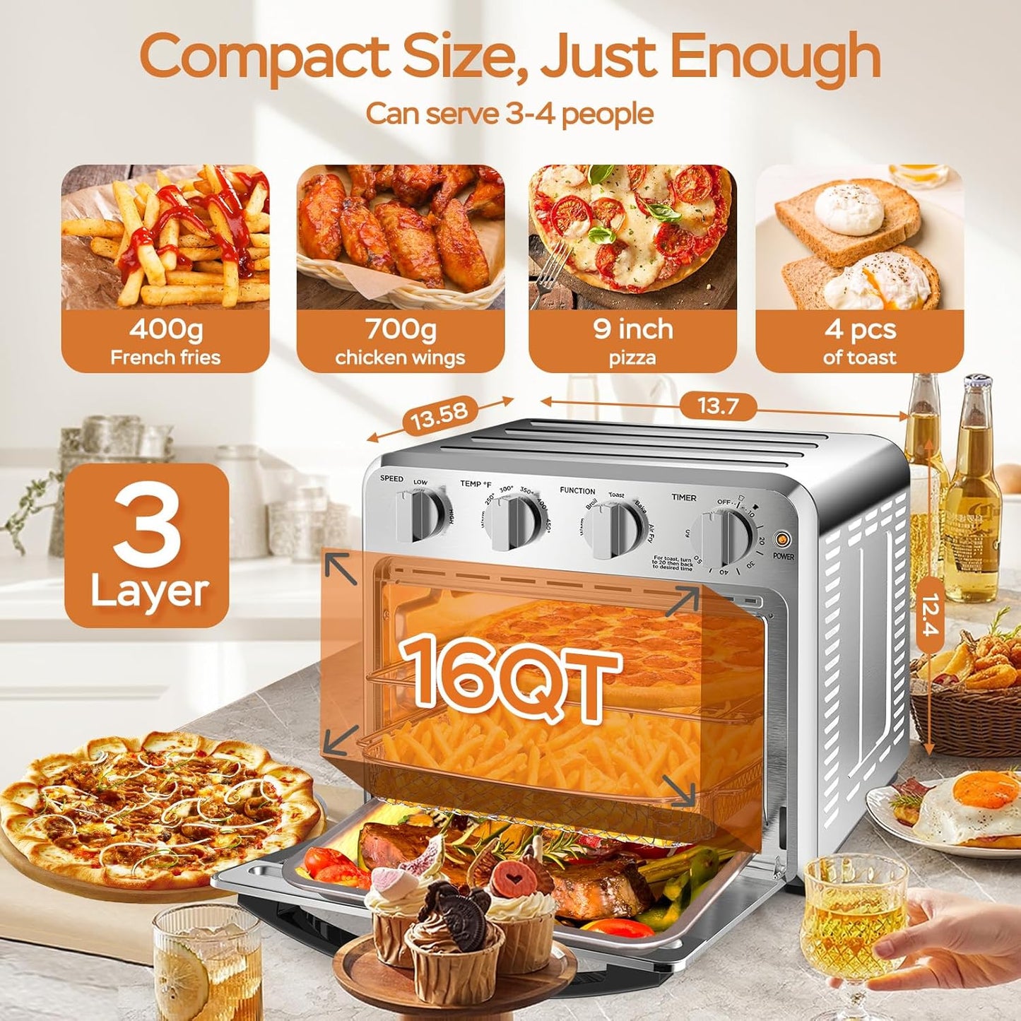 Air Fryer, Geek Chef Convection Air Fryer Toaster Oven, 4 Slice Toaster Airfryer Countertop Ovens