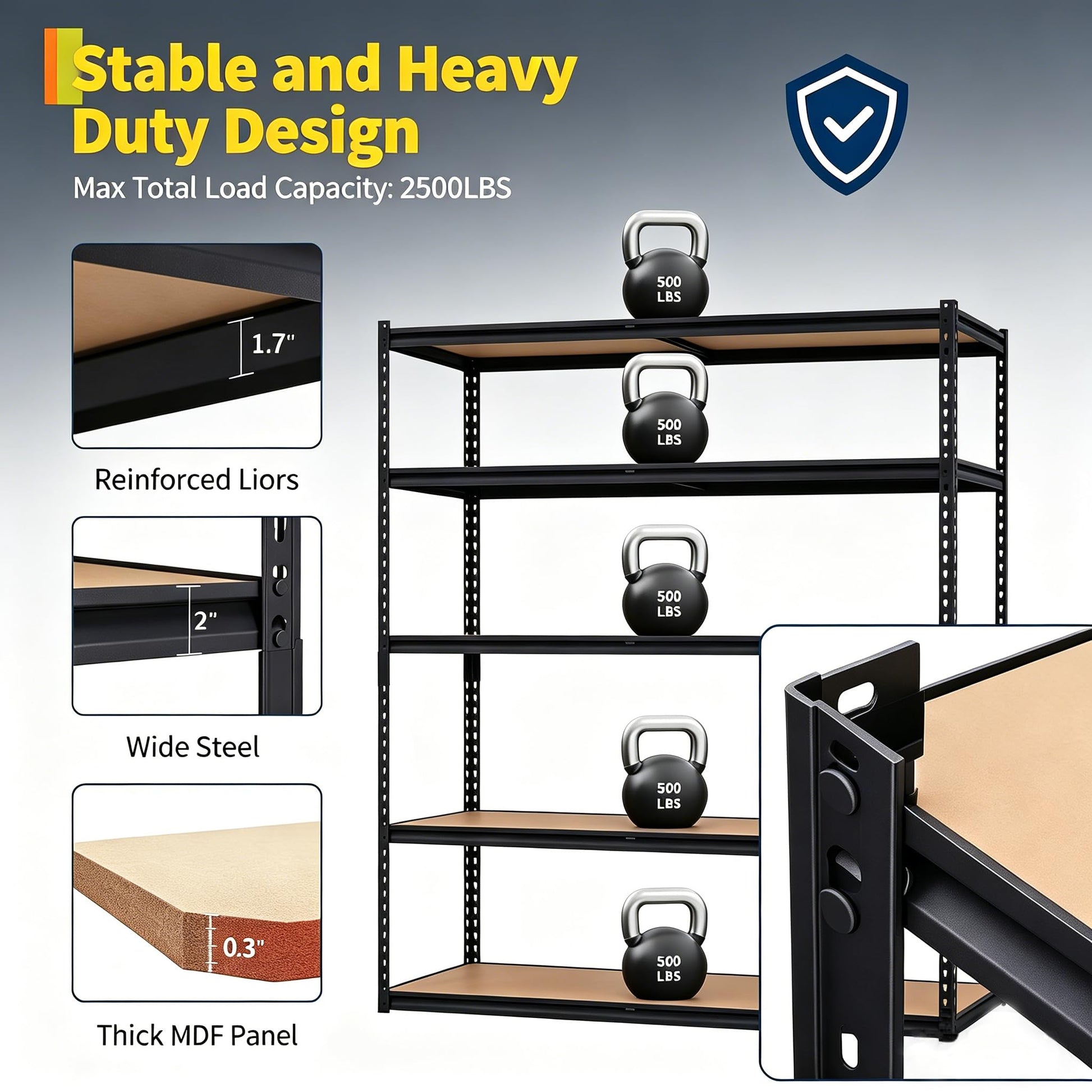 EliteEdge Heavy Duty Garage Storage Shelves 5-Tier Metal Adjustable Shelving Unit Storage Shelving