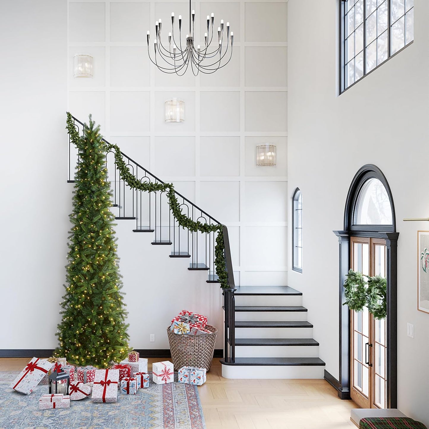 National Tree Company Pre-lit 'Feel Real' Artificial Giant Slim Downswept Christmas Tree, Green