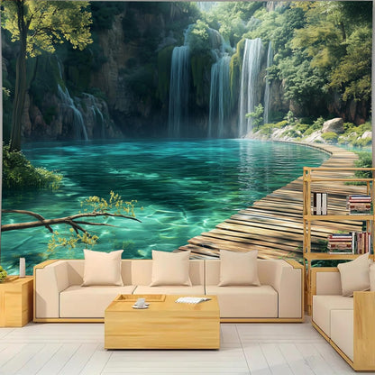 BSFHH Nature Tapestry Forest Tree Sea Cave Wall Hanging, Stream Through Rainforest Landscape Wall
