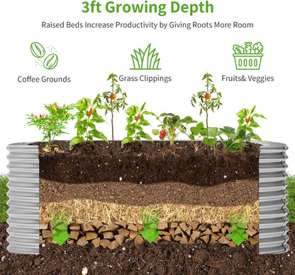 Land Guard 8x4x3ft Oval Galvanized Raised Garden Beds, Large-Capacity Metal Planter Box Outdoor