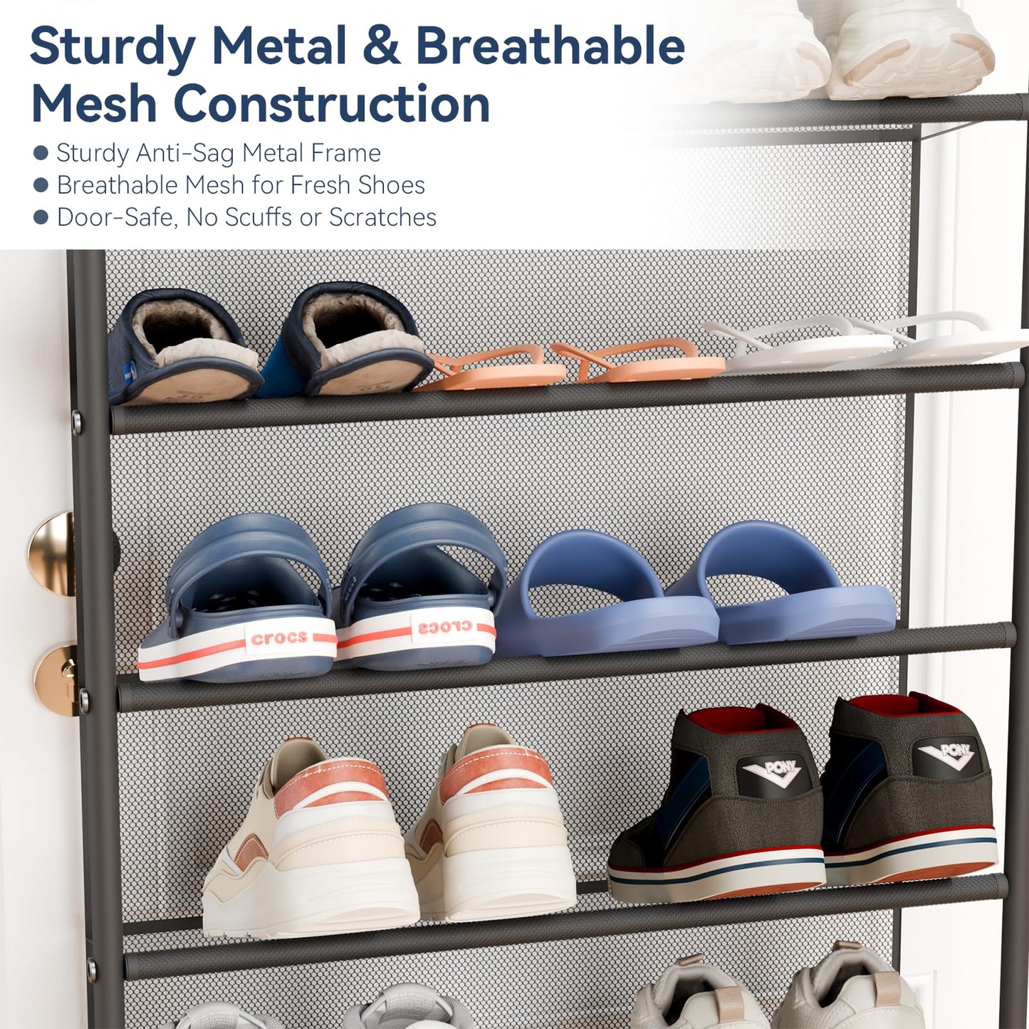 Whitmor 36 Pair Over The Door Shoe Organizer, 12 Tier Hanging Shoe Organizer, Heavy Duty Metal &