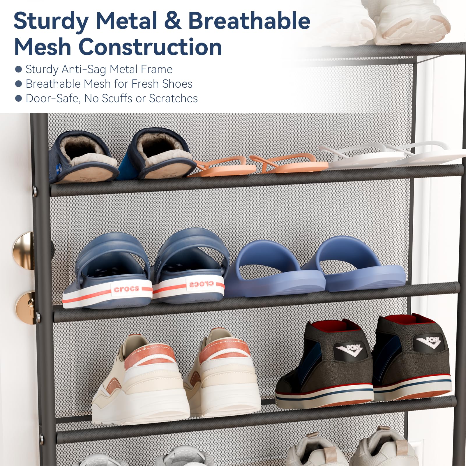 Whitmor 36 Pair Over The Door Shoe Organizer, 12 Tier Hanging Shoe Organizer, Heavy Duty Metal &