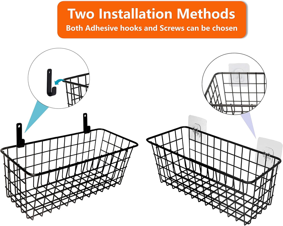 Joben Oligey 3 Set Hanging Wire Baskets ,Wall Mount Fruit Basket,No Drilling,Adhesive Small Metal