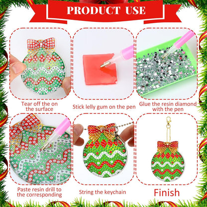 Tondiamo 20 Pcs Christmas Diamond Painting Keychain Kits 5D DIY Diamond Art Pendants Double Sided